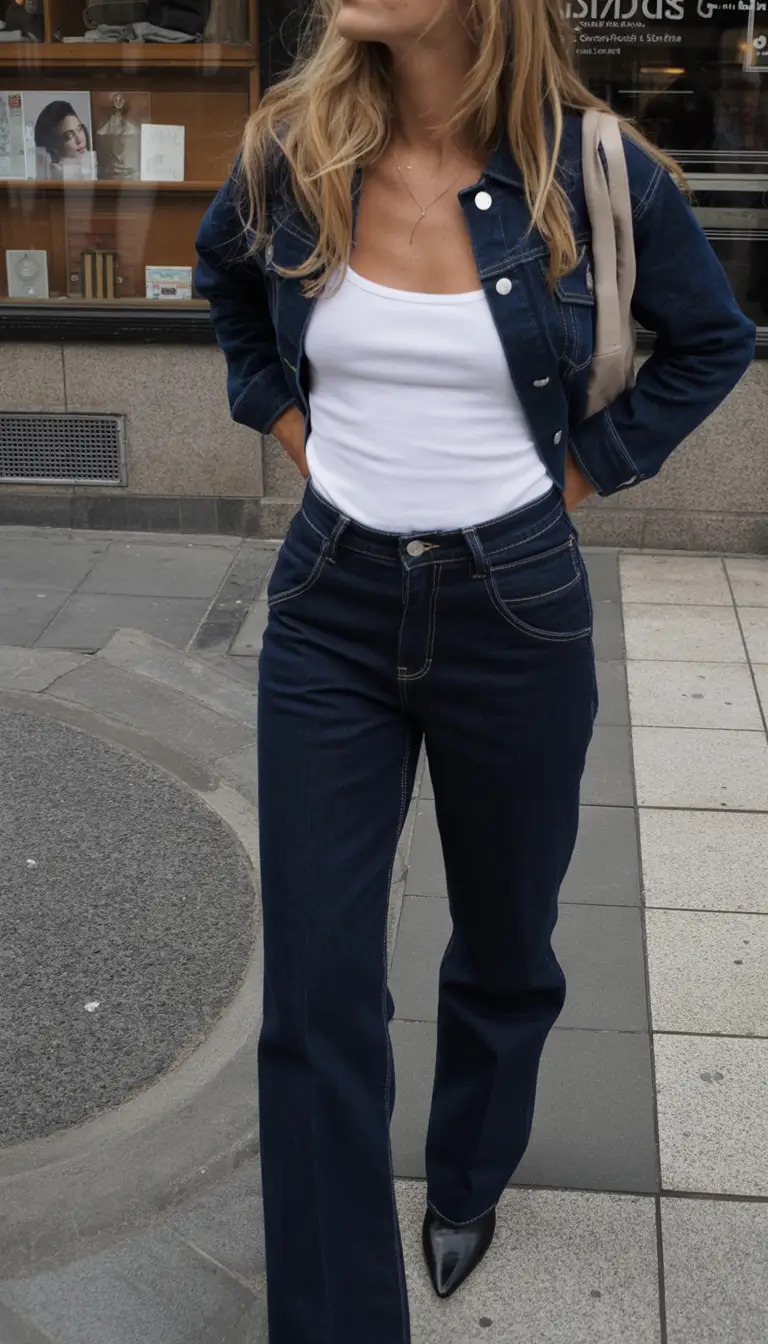 cold spring outfit aesthetic 2026 Dark Denim Revival