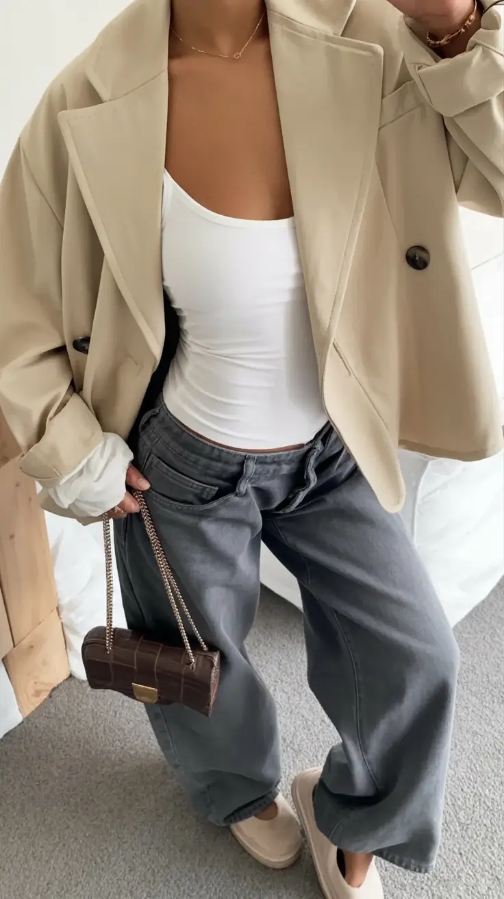 cold spring outfit aesthetic 2026 Slouchy Suiting Meets Sporty Base