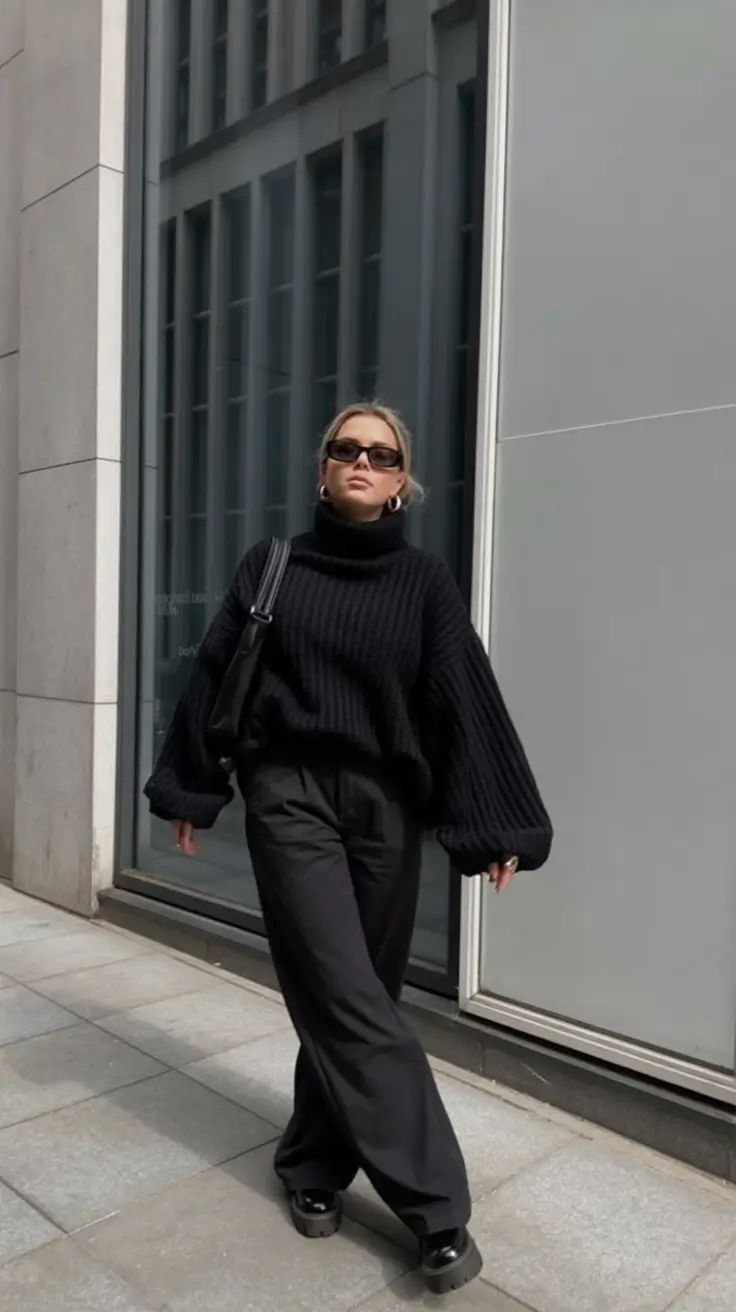 cold spring outfit aesthetic 2026 Monochrome but Make It Slouchy