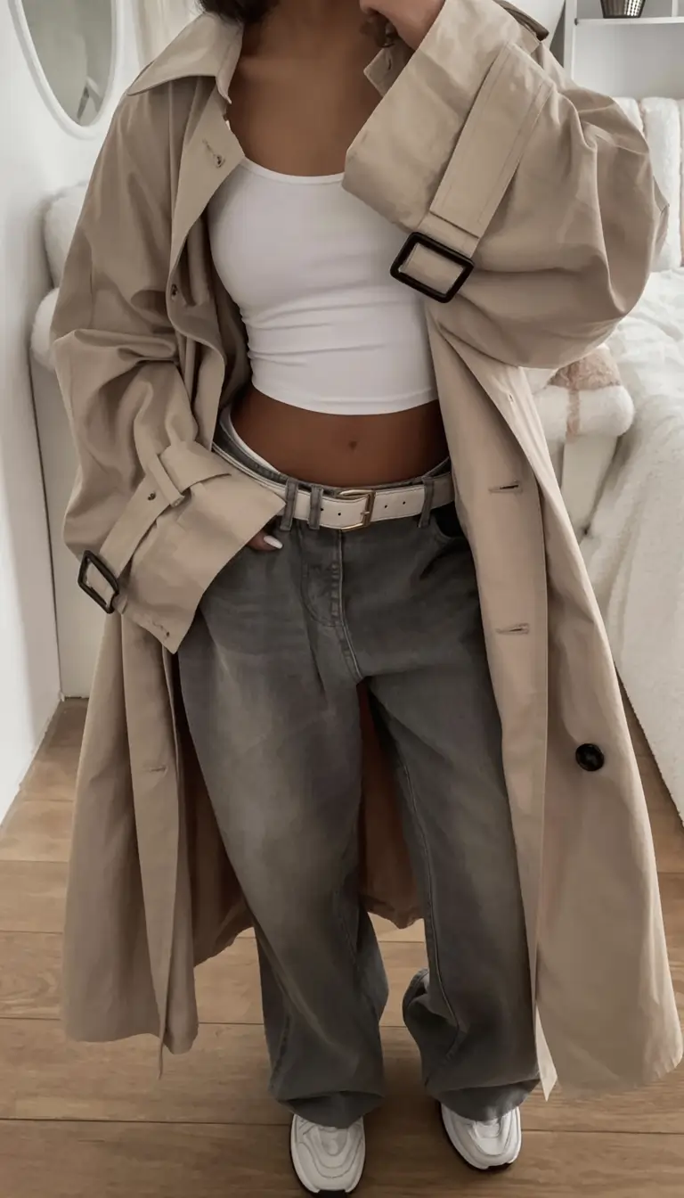 cold spring outfit aesthetic 2026 Cream and Coal: Light Play for Transitional Days