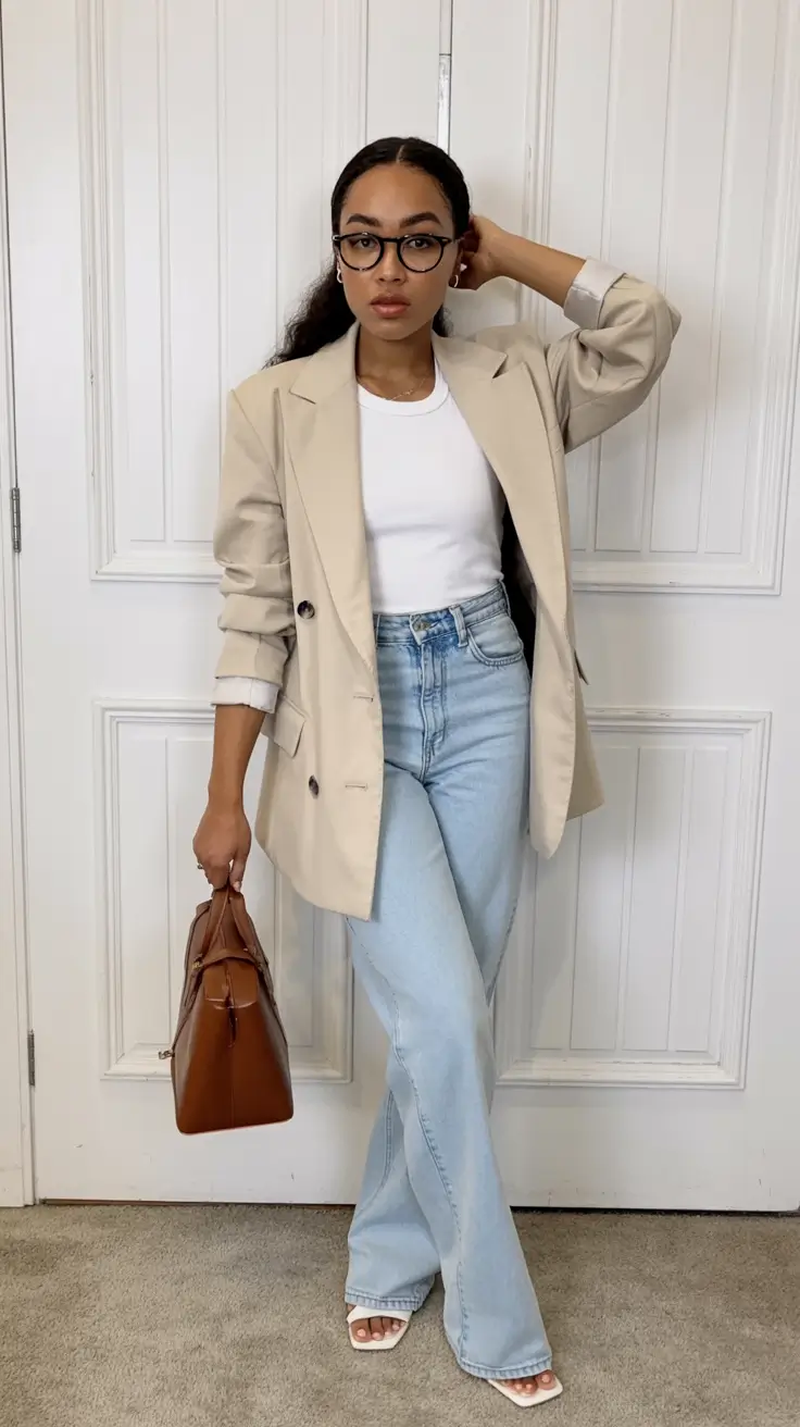 comfortable spring business casual outfits 2026 Beige Blazer Energy