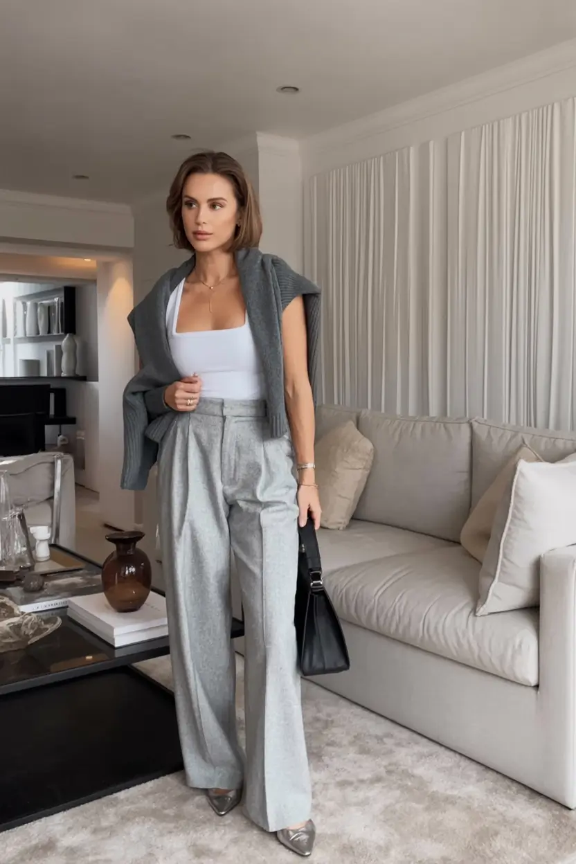 comfortable spring business casual outfits 2026 Soft Greys & City Vibes