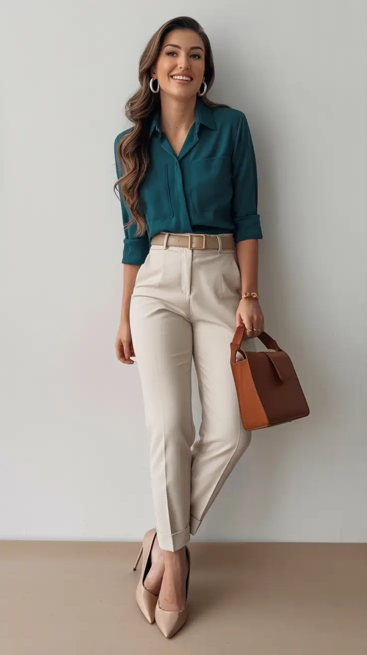 comfortable spring business casual outfits 2026 Saturated Sophistication