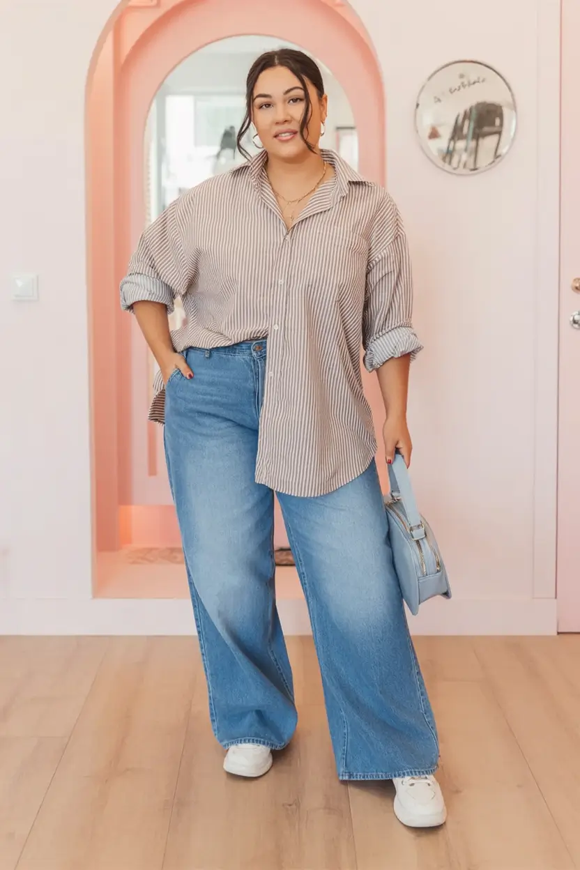 comfy plus size spring outfits 2026 Oversized Shirt Energy, Upgraded