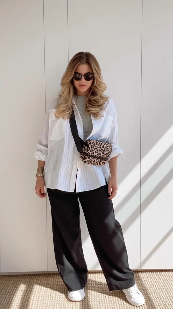 comfy plus size spring outfits 2026 Leopard Meets Clean Line Energy