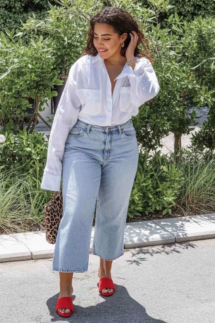 comfy plus size spring outfits 2026 Crisp Whites and Denim Done Right