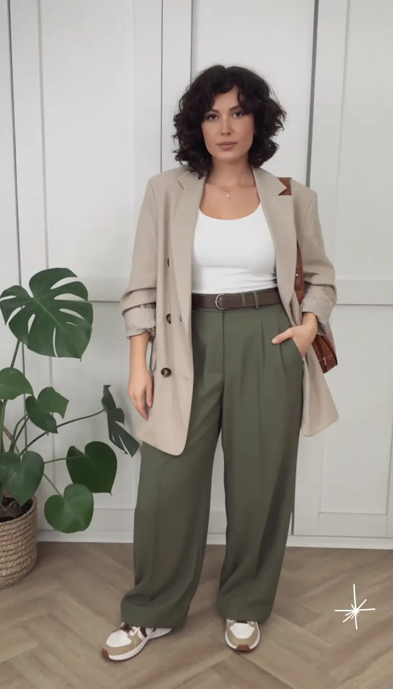 comfy plus size spring outfits 2026 Tailored Tomboy with a Soft Blazer Twist