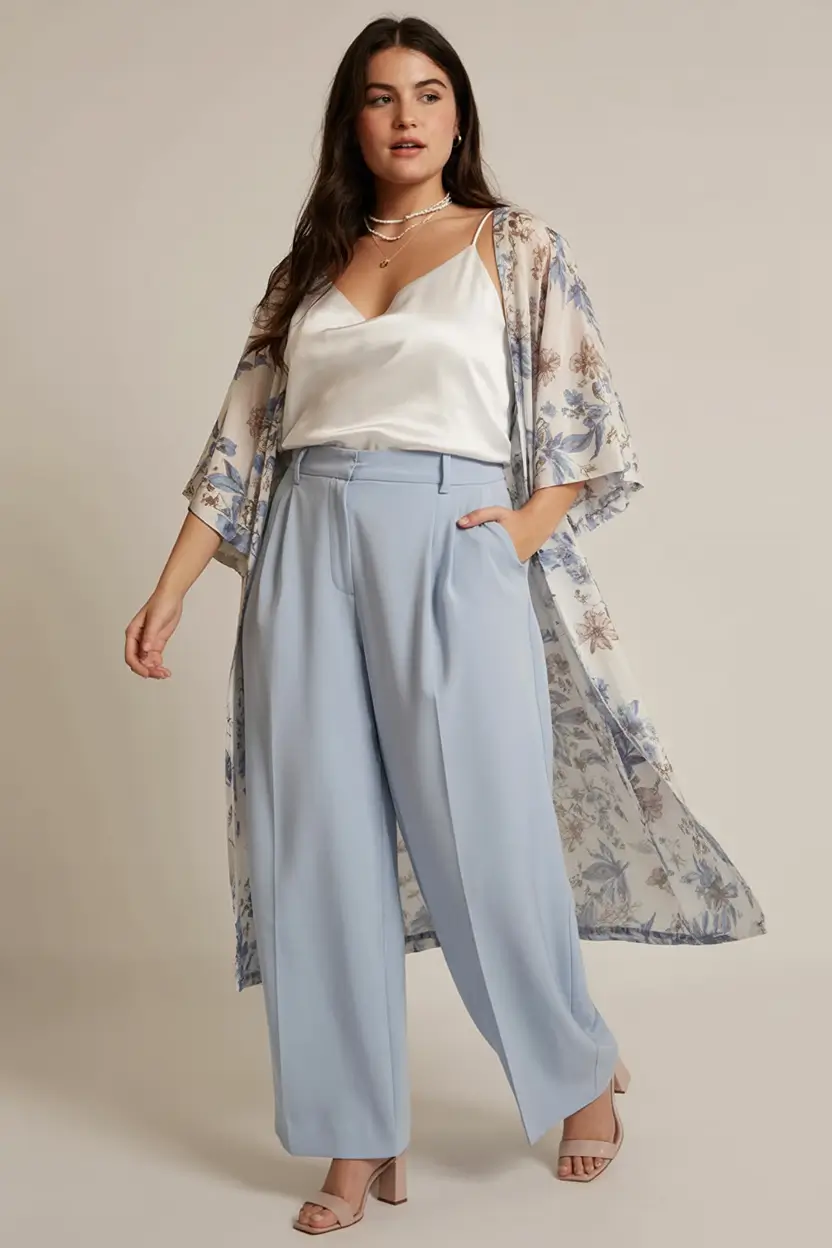 comfy plus size spring outfits 2026 Soft Elegance in Sky Tones