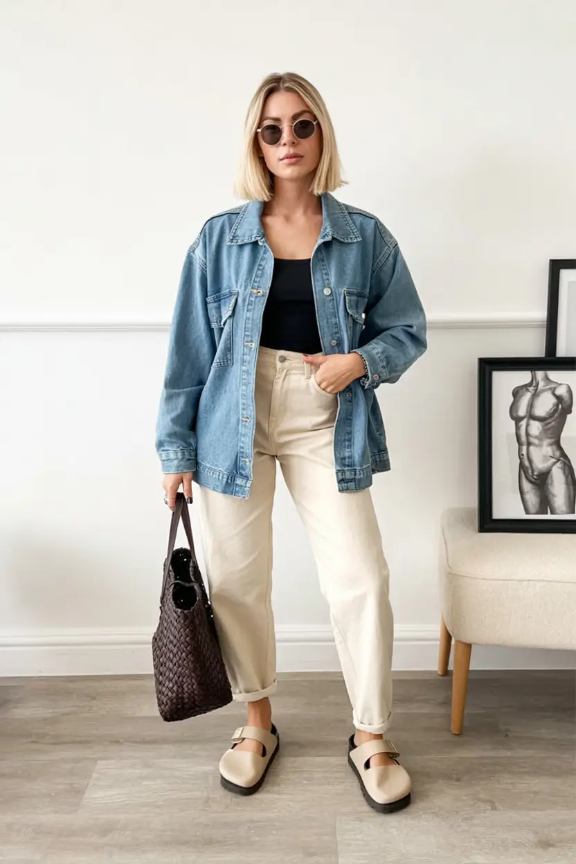 comfy plus size spring outfits 2026 Relaxed Utility in Denim & Cream