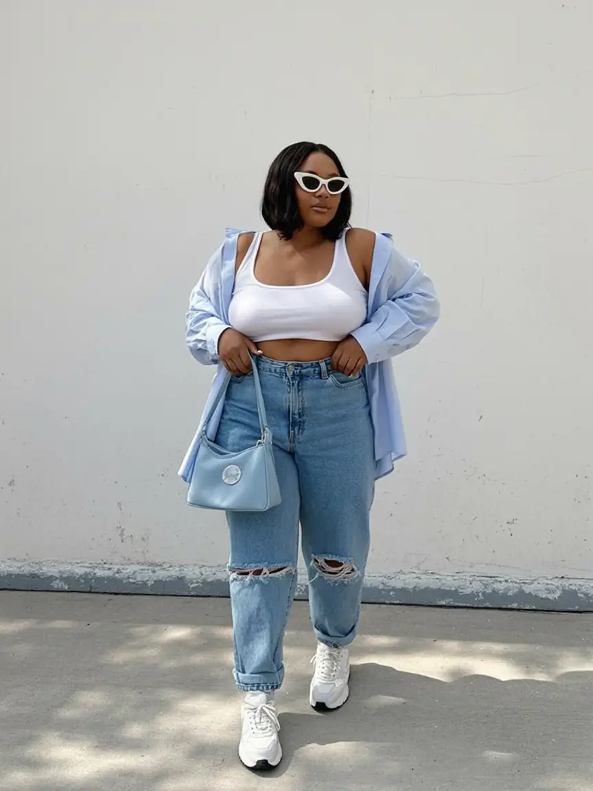comfy plus size spring outfits 2026 Casual Cool with Sky Tones