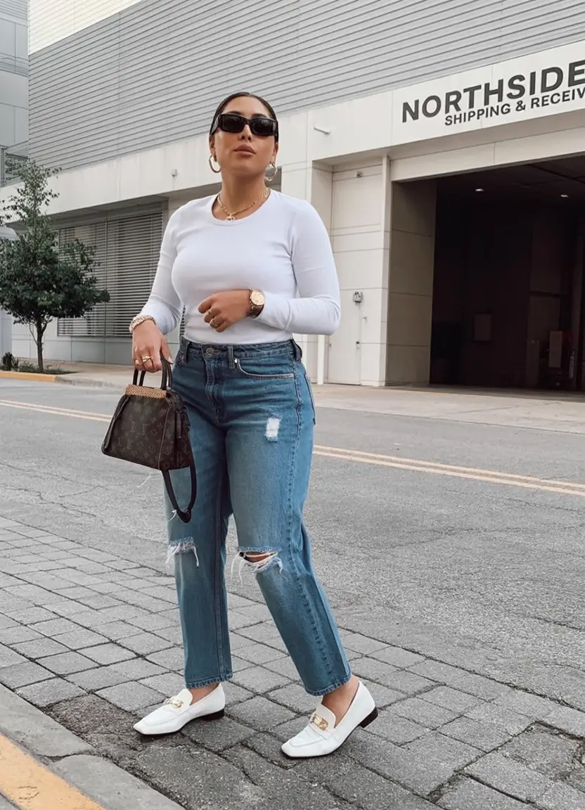 comfy plus size spring outfits 2026 Minimal Luxe with Distressed Denim