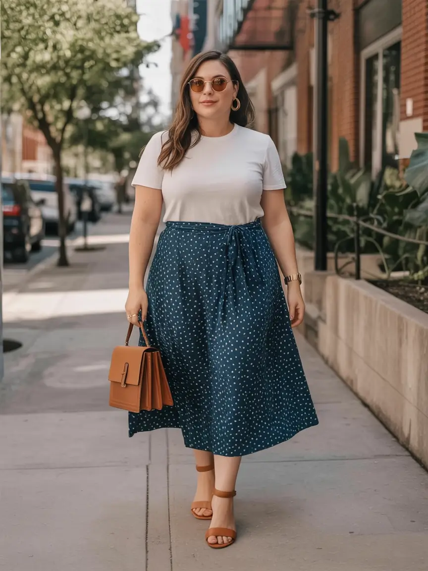 comfy plus size spring outfits 2026 Classic Tee and Skirt Combo, But Make It Fresh