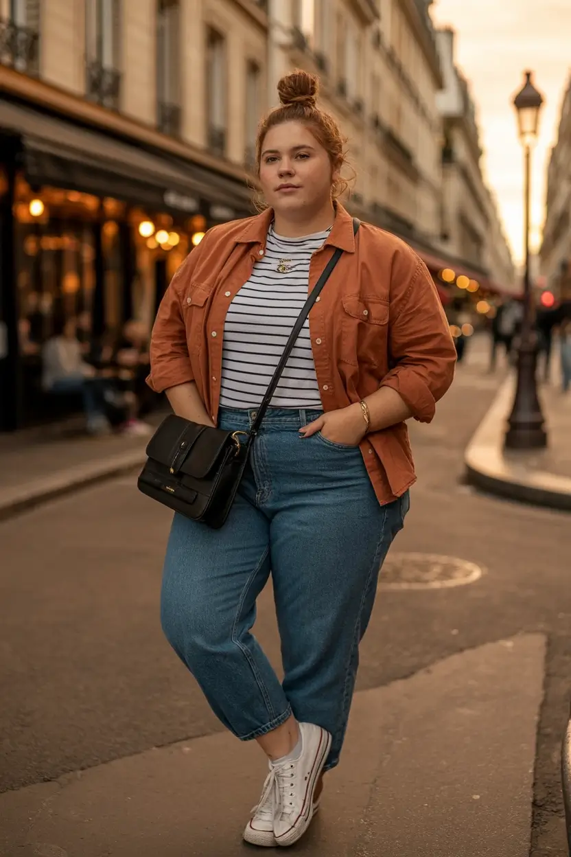 comfy plus size spring outfits 2026 Street Stroll with Parisian Flair