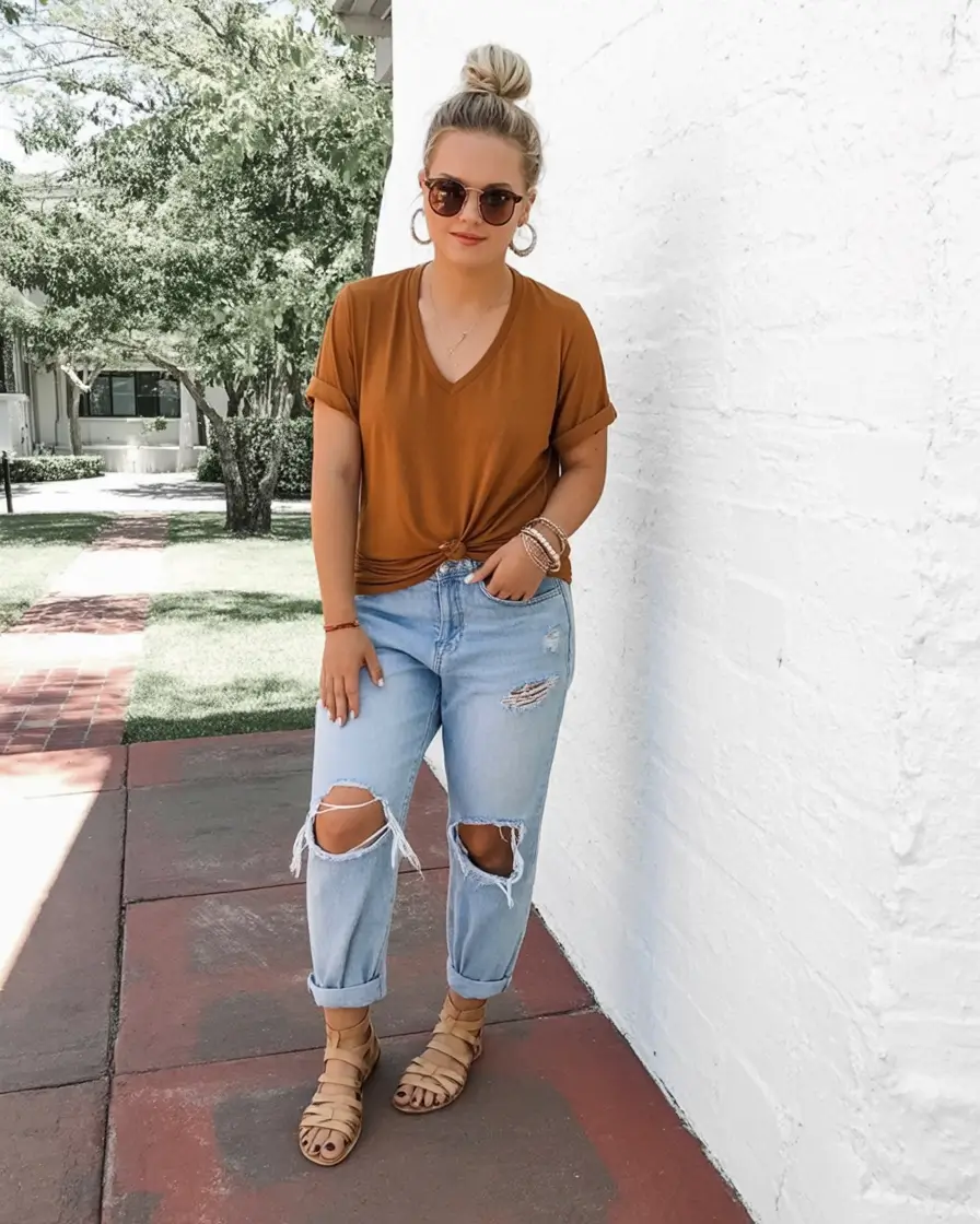 comfy spring outfits for warm weather 2026 Laid-Back Layers With a Hint of Burnt Orange