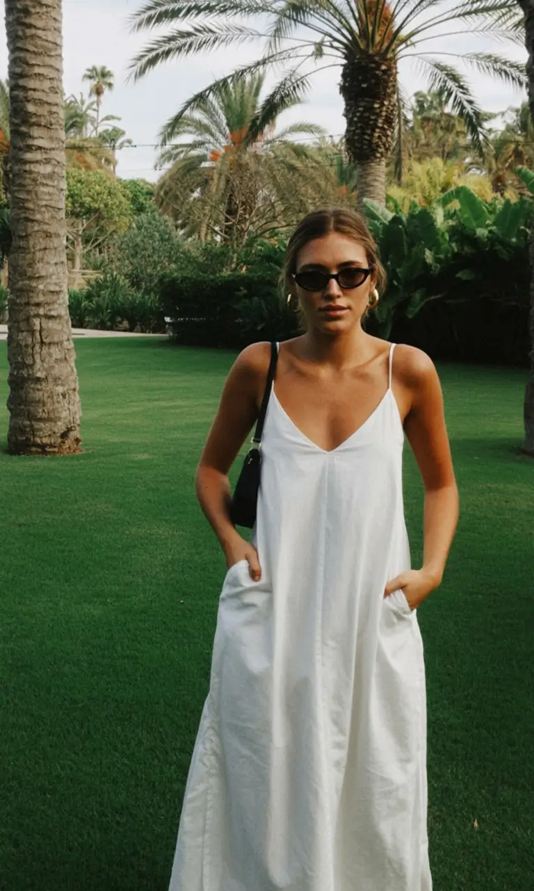 cool casual spring outfits 2026 Laid-Back Luxe in a White Slip Dress