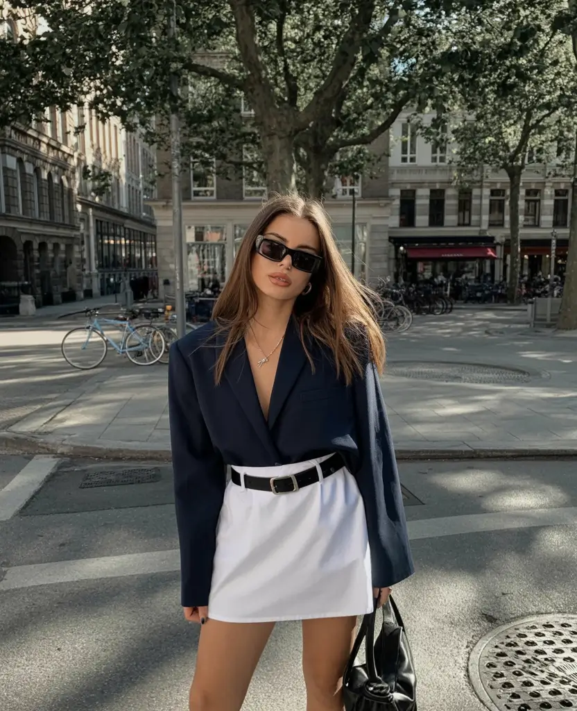 cool casual spring outfits 2026 Power Blazer Meets Minimalist Mini