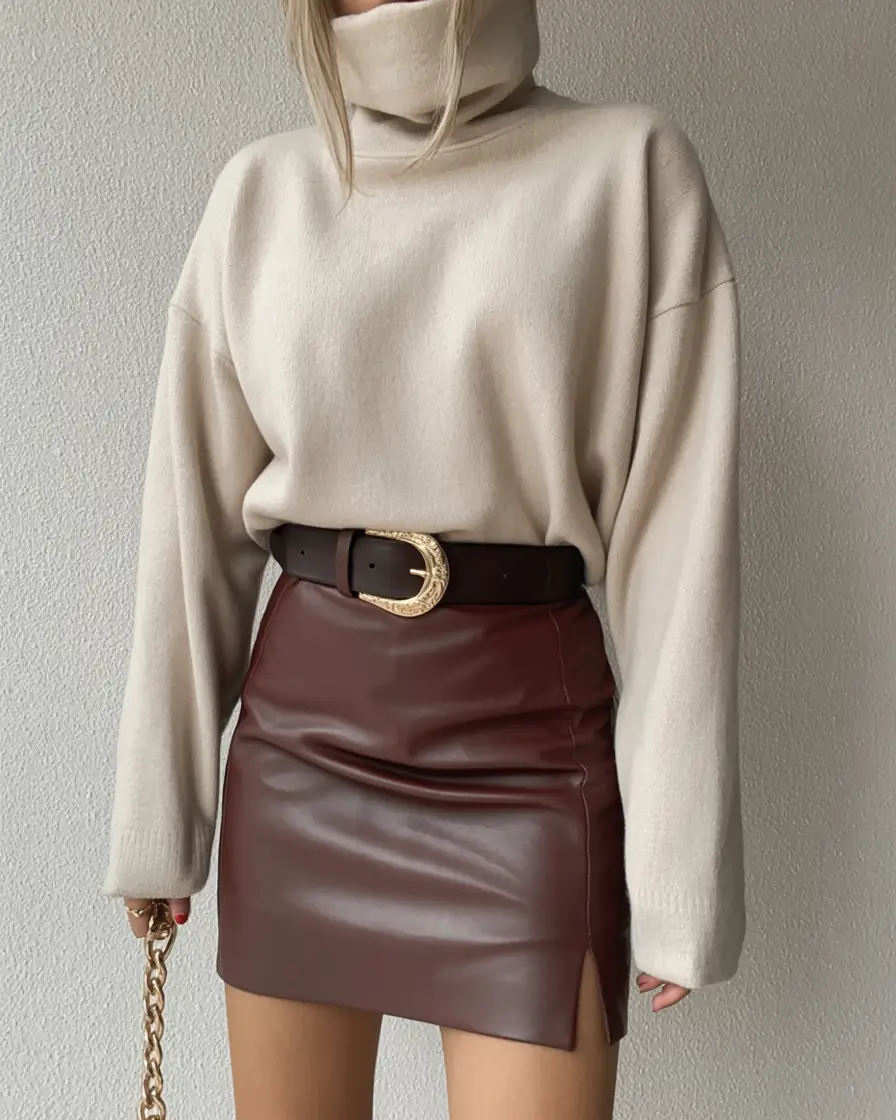 cool casual spring outfits 2026 Cozy Drama in Leather and Knit