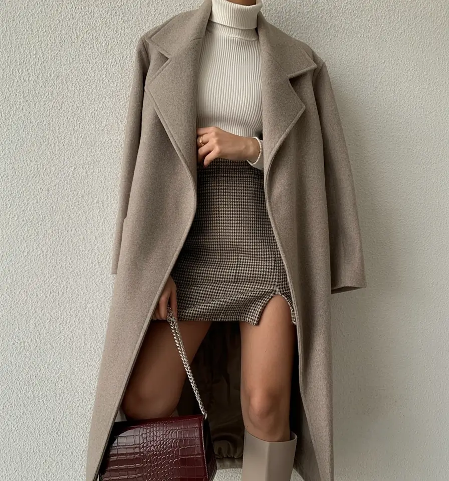 cool casual spring outfits 2026 Layered Elegance with Classic Houndstooth