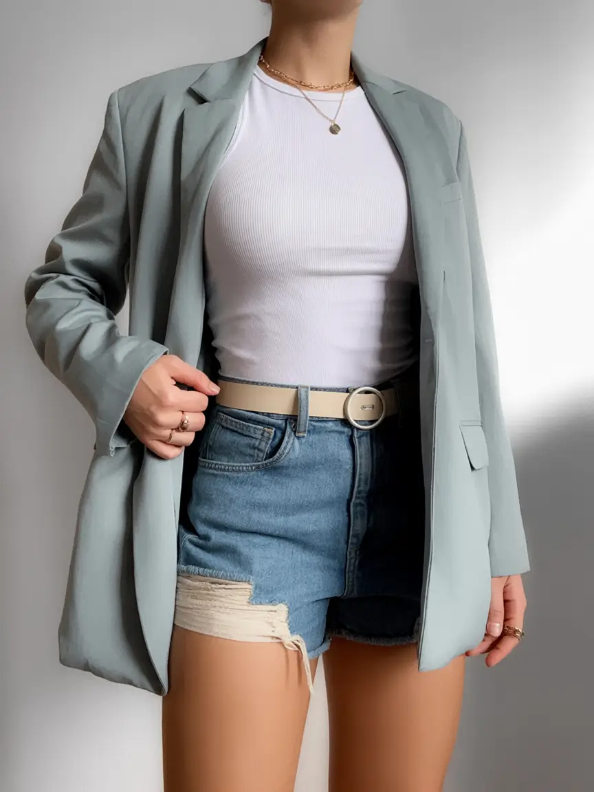 cool casual spring outfits 2026 Blazer & Cut-Offs: Smart Girl’s Weekend