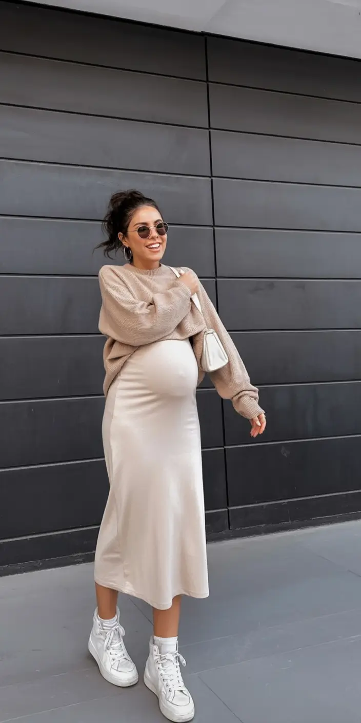 cozy spring outfit for pregnant women 2026+Neutrals That Play Nice