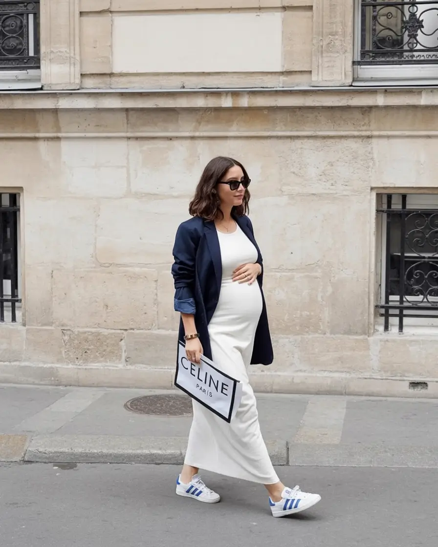 cozy spring outfit for pregnant women 2026+Parisian Cool with a Sporty Twist