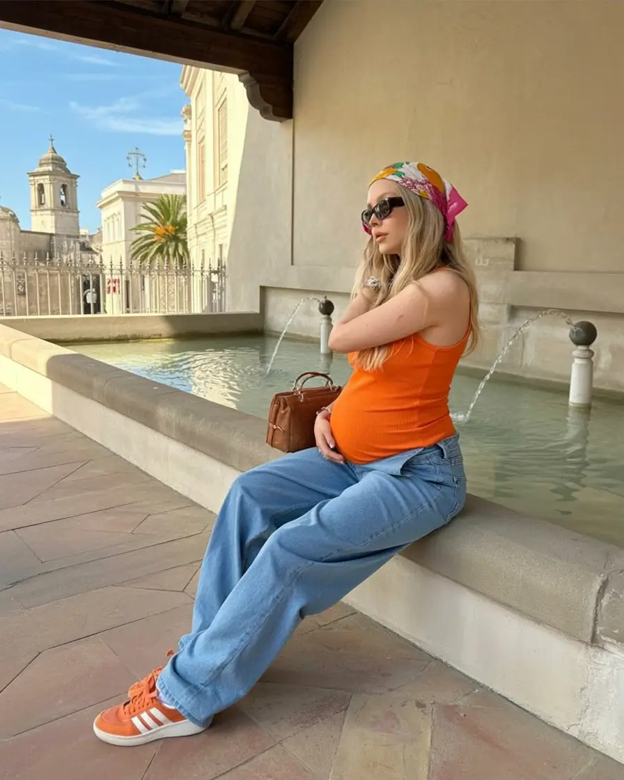 cozy spring outfit for pregnant women 2026+Color Pop & European Charm