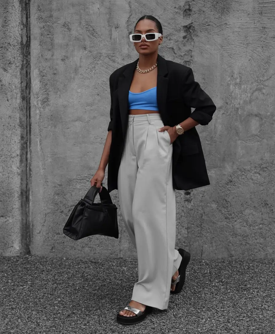 cozy spring outfits black women 2026 Edgy Minimalism with a Pop of Color