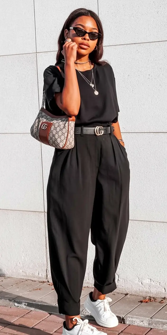 cozy spring outfits black women 2026 All Black, All Day — But With Contrast