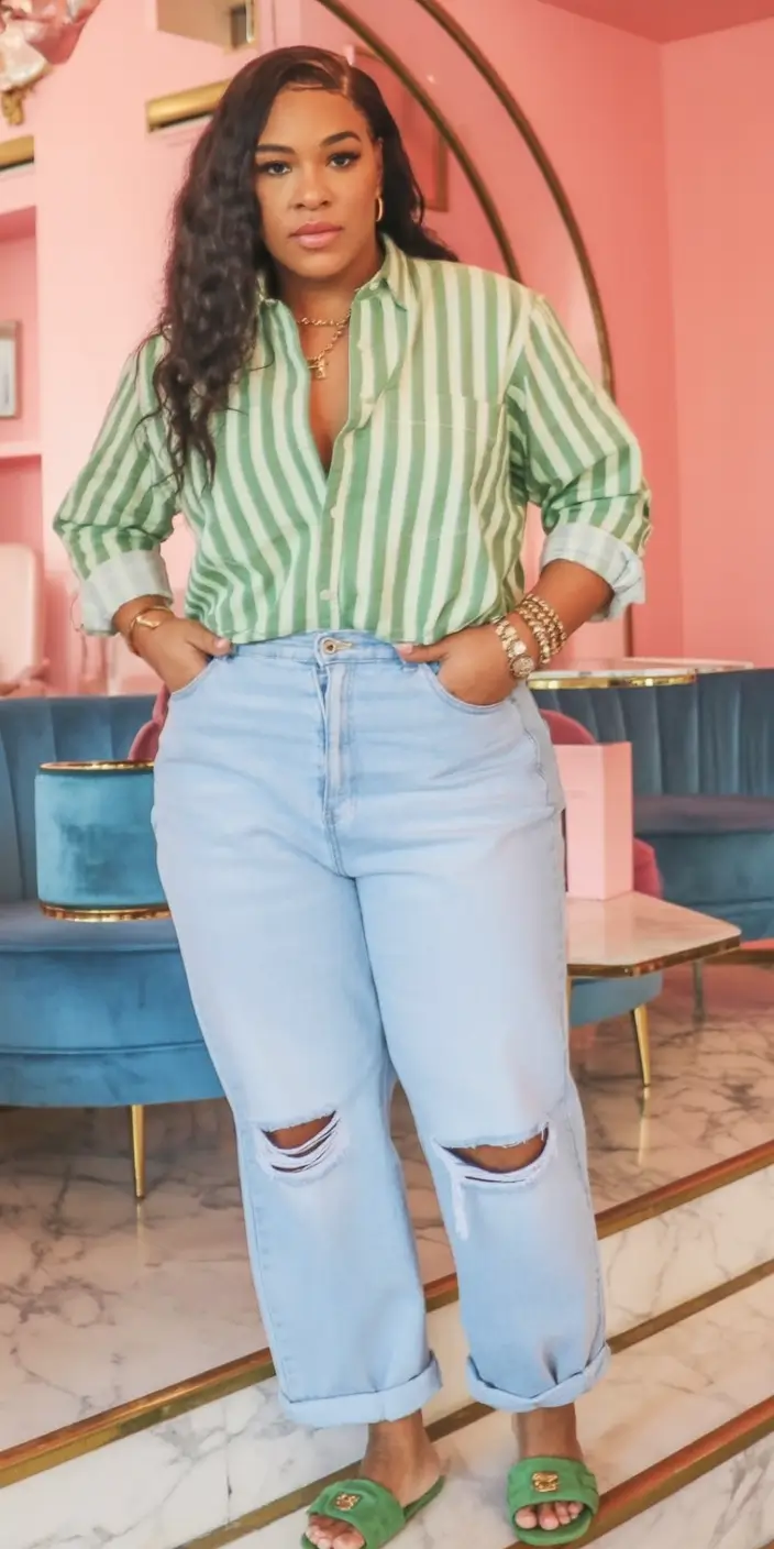 cozy spring outfits black women 2026 Stripes & Denim: Playful But Put-Together
