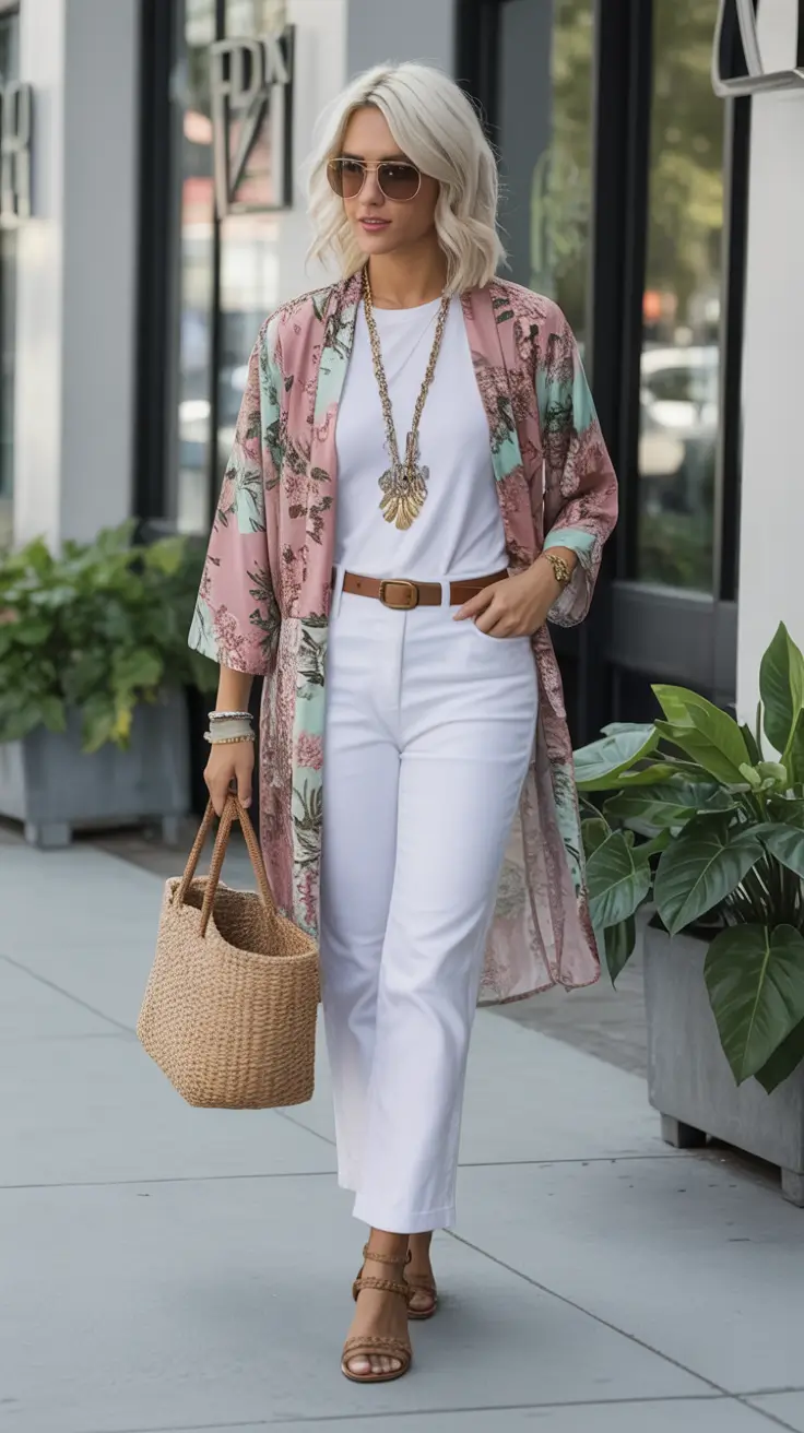 cozy spring outfits for women over 60 2026+Soft Florals with a Statement Layer