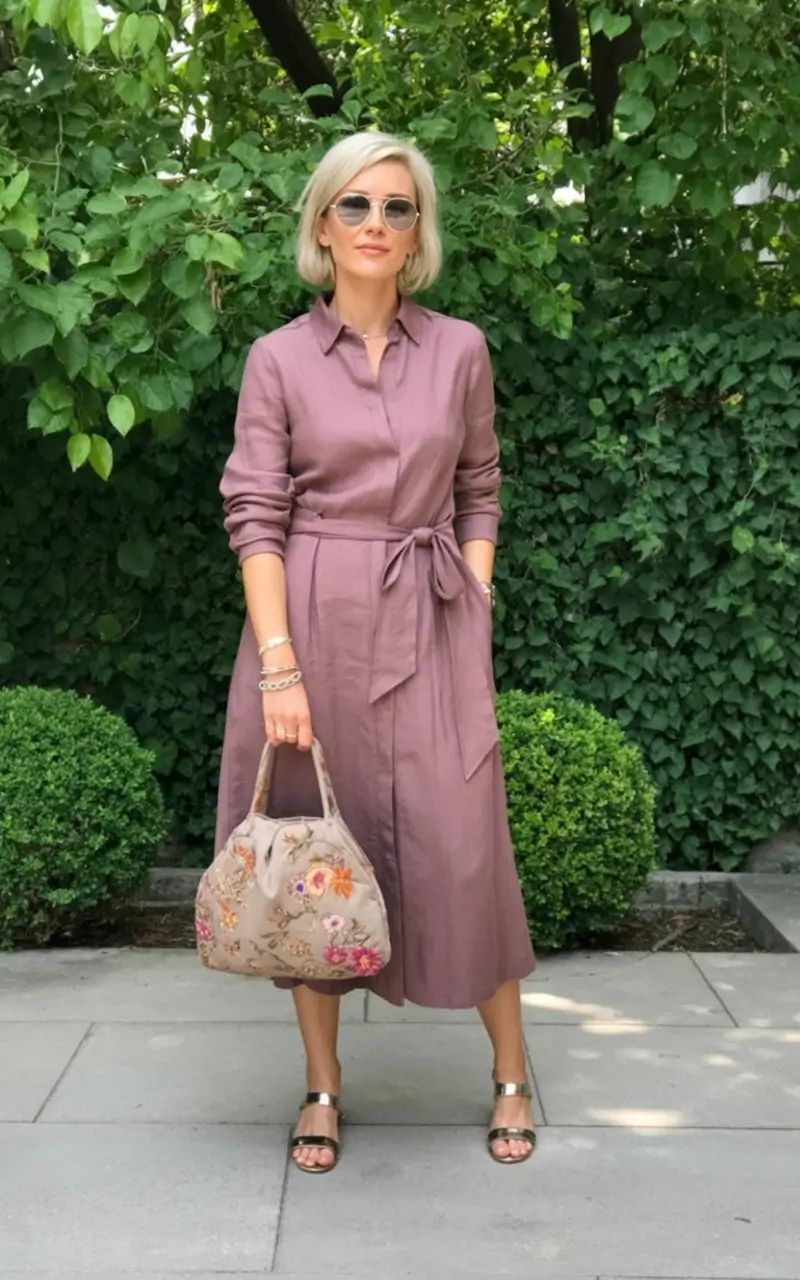 cozy spring outfits for women over 60 2026+Mauve Magic with a Feminine Edge