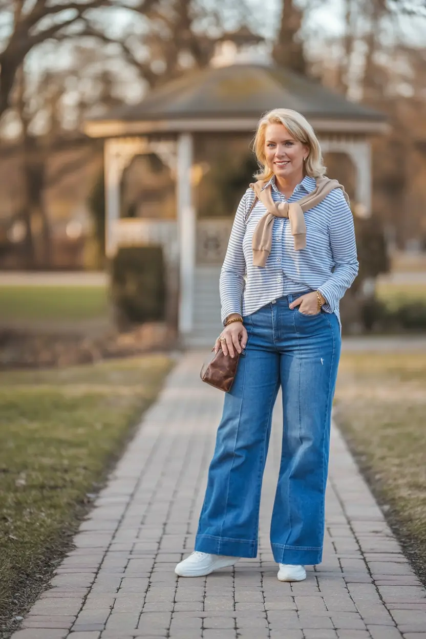 cozy spring outfits for women over 60 2026+Nautical Layers with a Downtown Twist