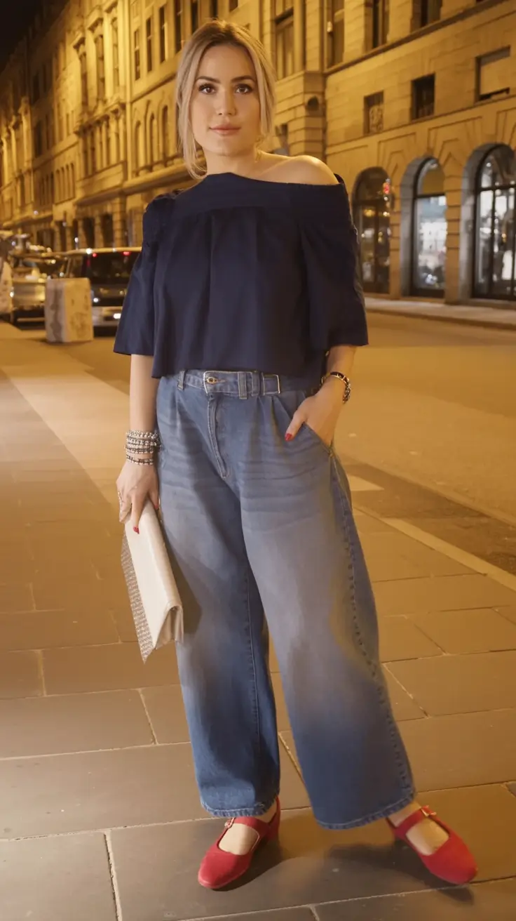 cozy spring outfits for women over 60 2026+Evening Denim with a Romantic Twist