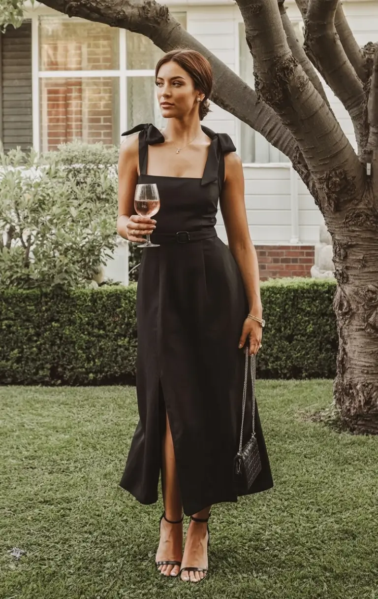 cozy spring wedding guest outfit 2026+Modern Noir with a Soft Twist