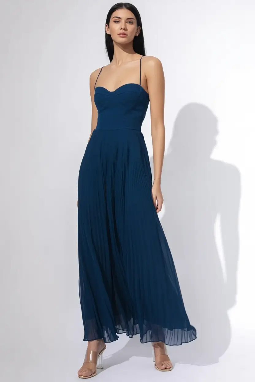 cozy spring wedding guest outfit 2026+Deep Blue & Simple Statements