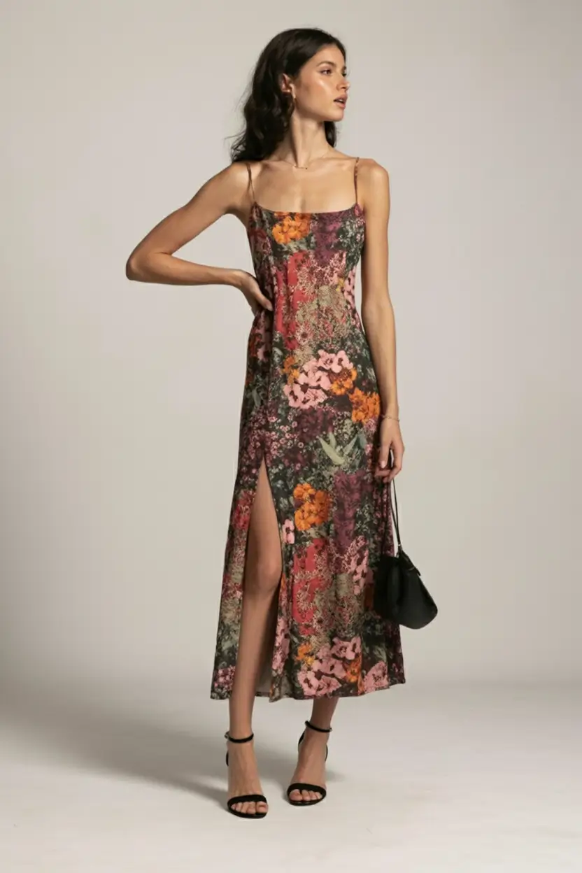 cozy spring wedding guest outfit 2026+Floral Slip Dress with a Vintage Edge