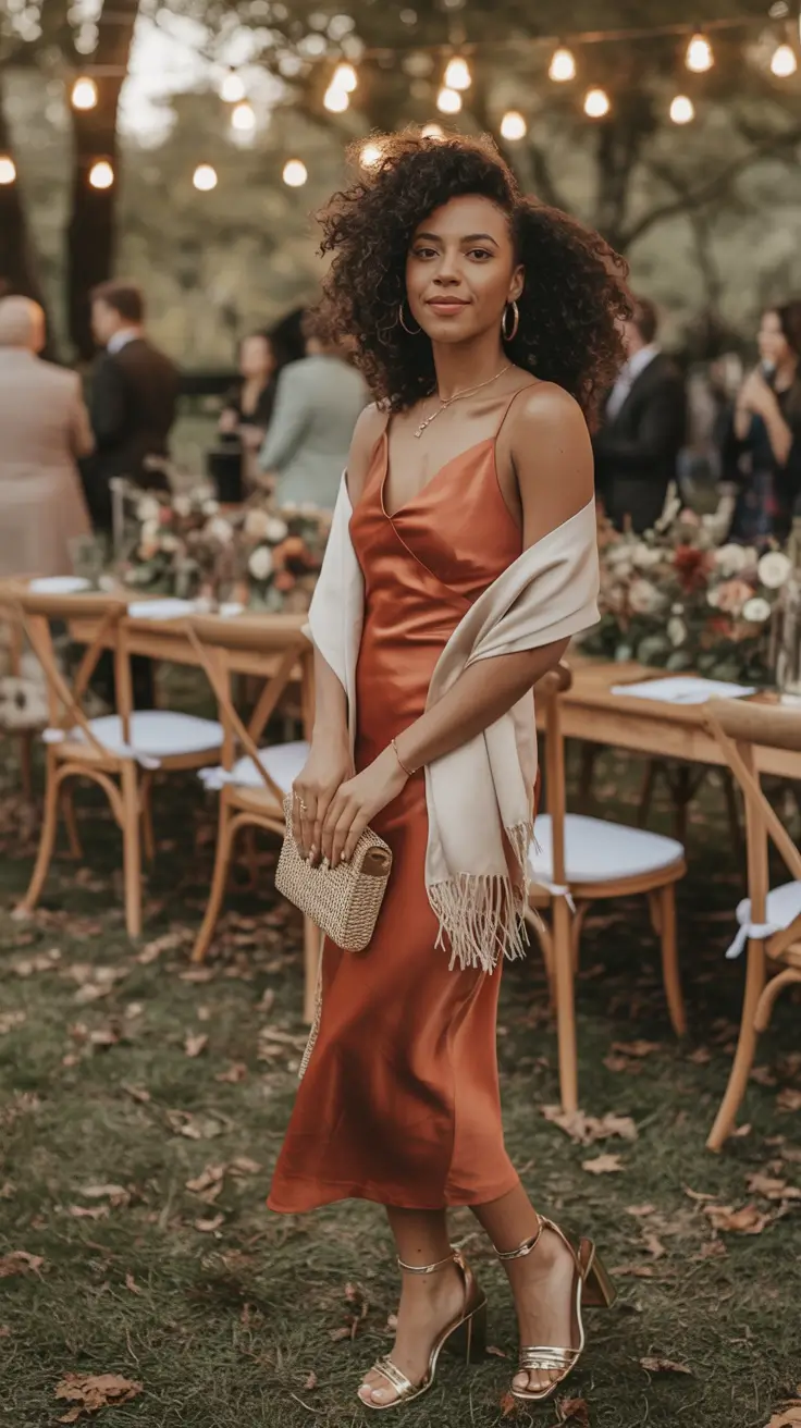 cozy spring wedding guest outfit 2026+Spicy Satin for Golden Hour Magic