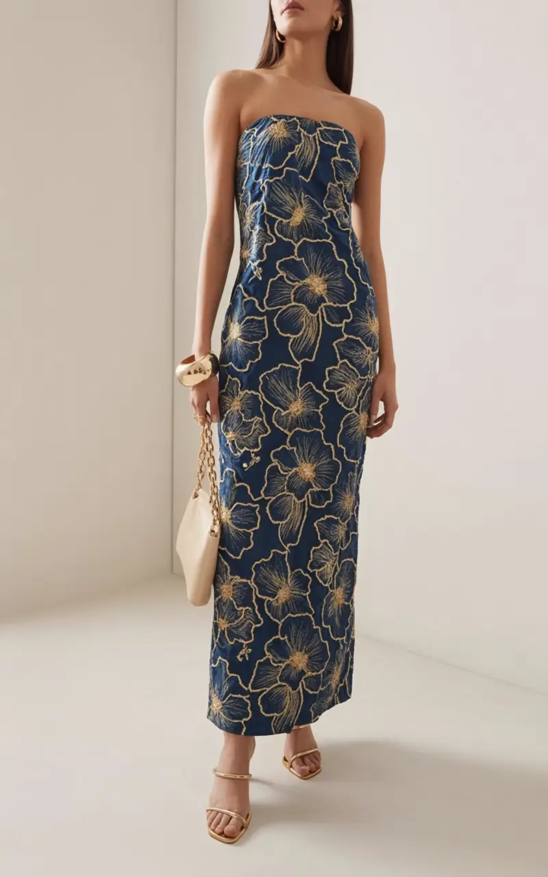 cozy spring wedding guest outfit 2026+Metallic Florals on Midnight Silk