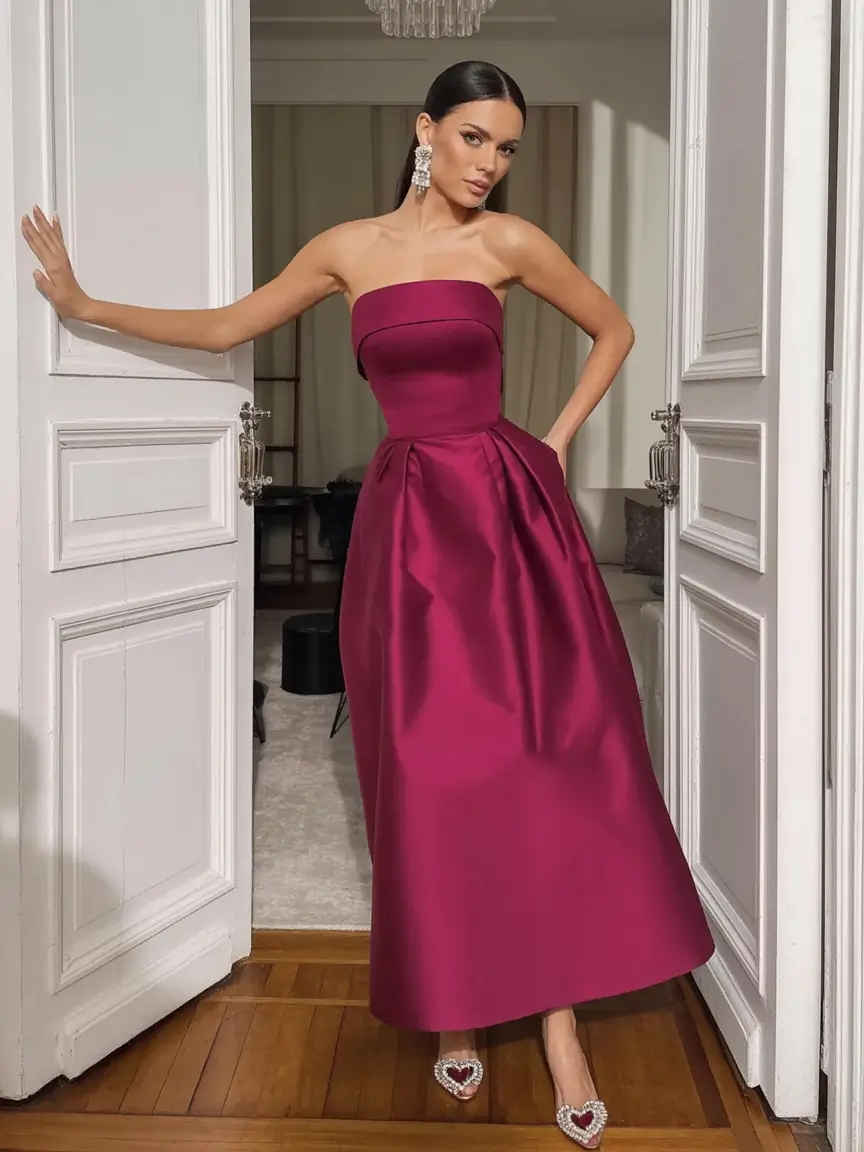 cozy spring wedding guest outfit 2026+Berry Satin & Bold Lines