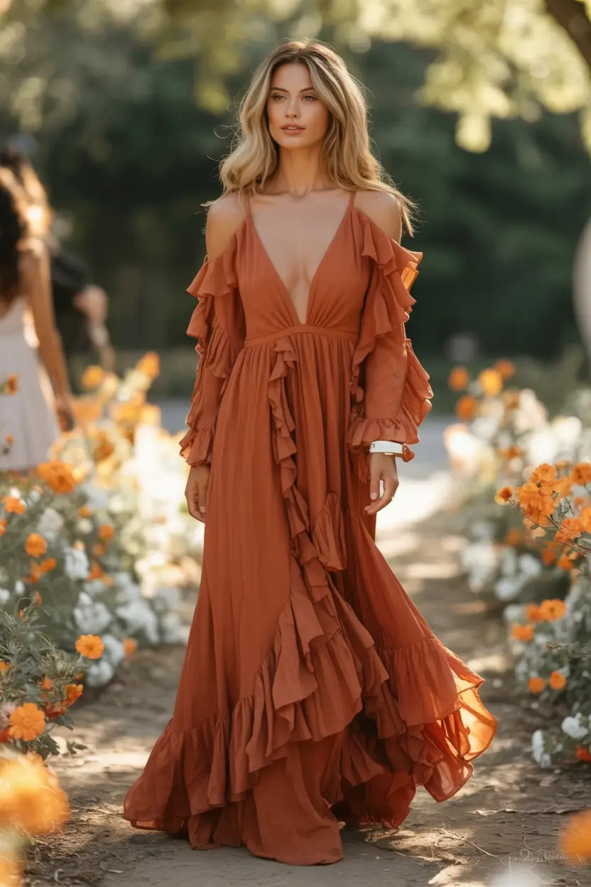 cozy spring wedding guest outfit 2026+Terracotta Romance for Boho Souls