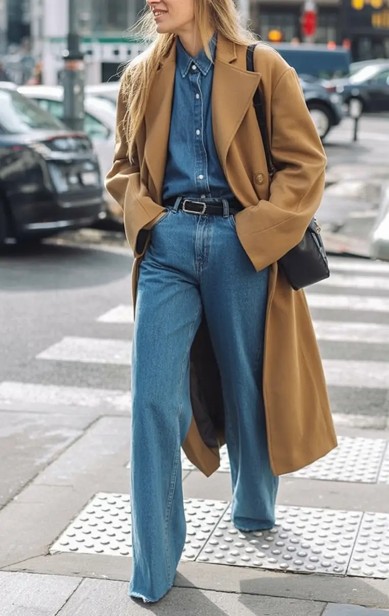 cute denim spring outfits for 2026 - Street Chic With a Camel Twist