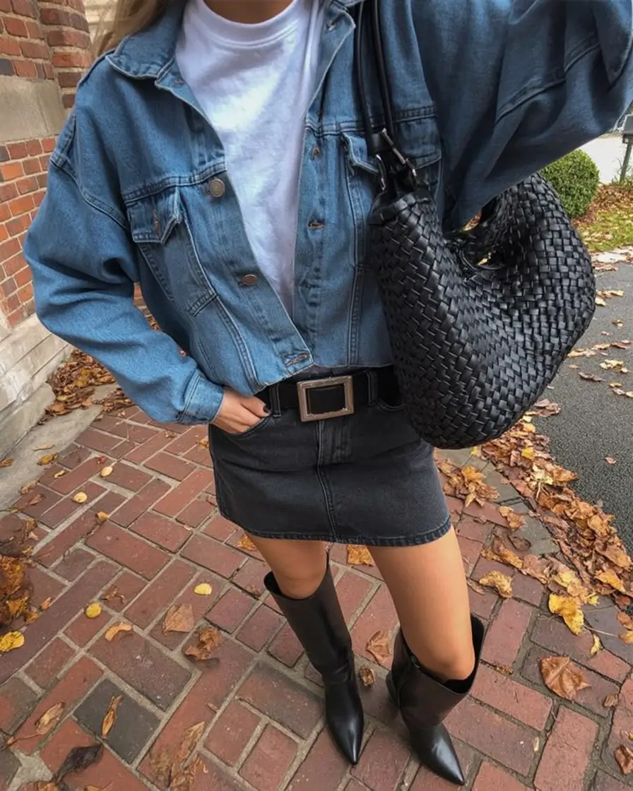 cute denim spring outfits for 2026 - Western-Infused Denim With an Urban Edge