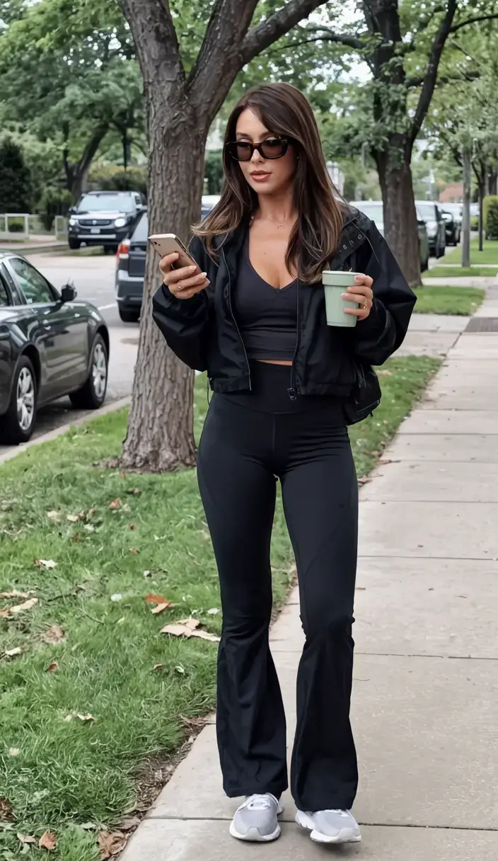 cute spring athleisure outfits for 2026 Flared Confidence in Motion