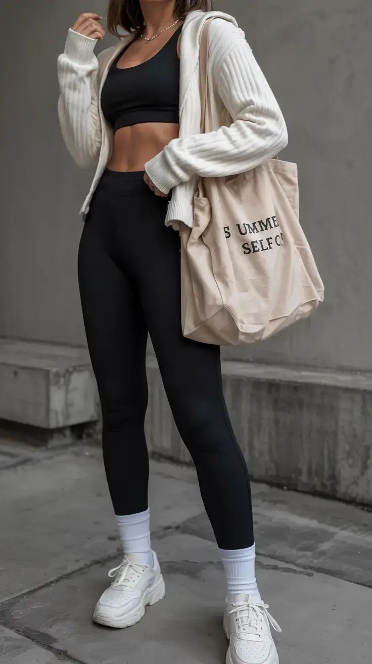 cute spring athleisure outfits for 2026 Clean Girl Energy in Cream and Black