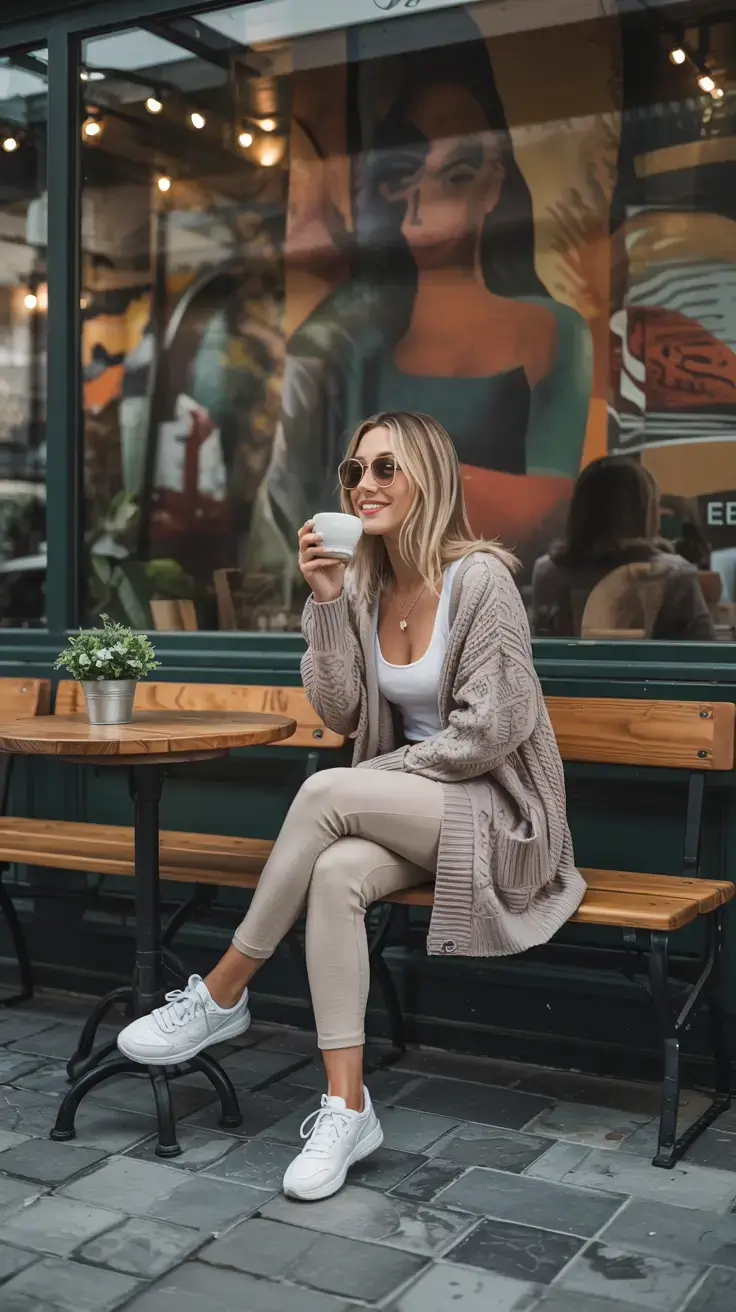 cute spring athleisure outfits for 2026 Café Neutrals and Knit Cozy Energy