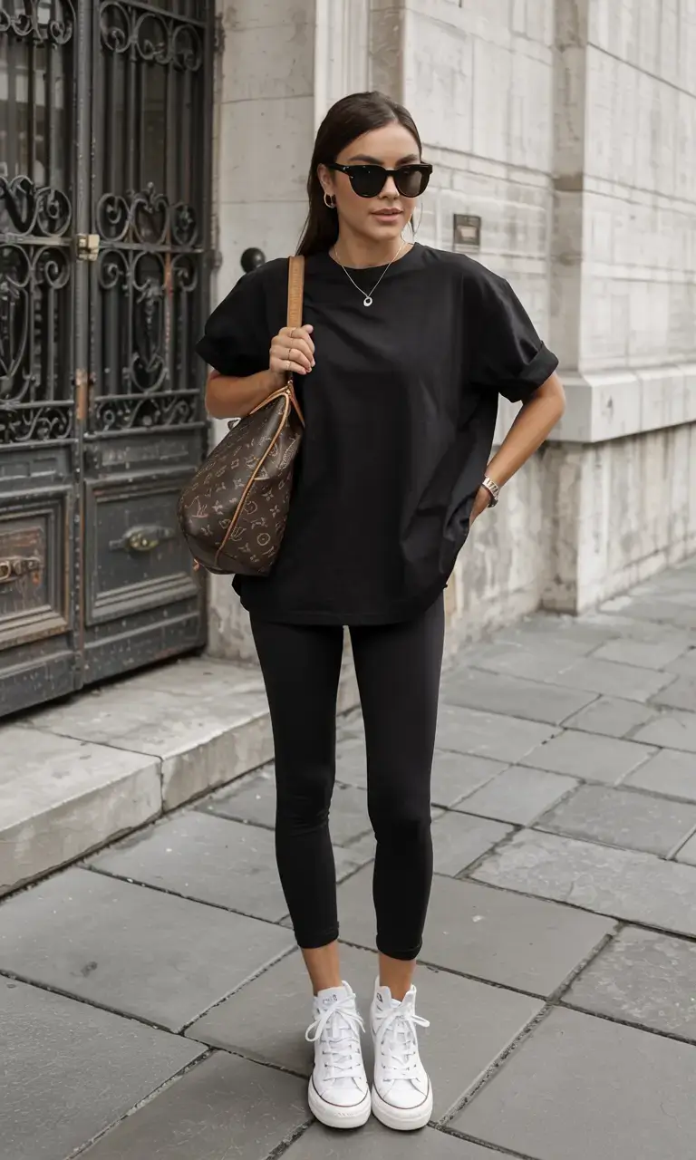 cute spring athleisure outfits for 2026 Timeless Black with Designer Touch