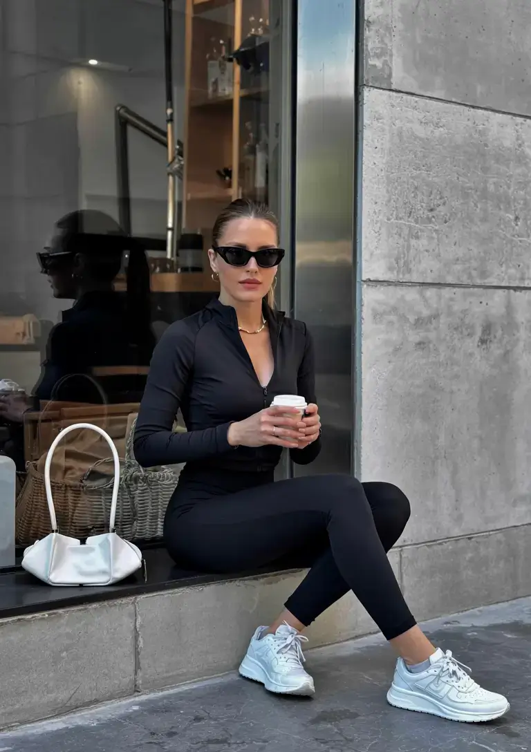 cute spring athleisure outfits for 2026 City Sleek in All-Black Everything