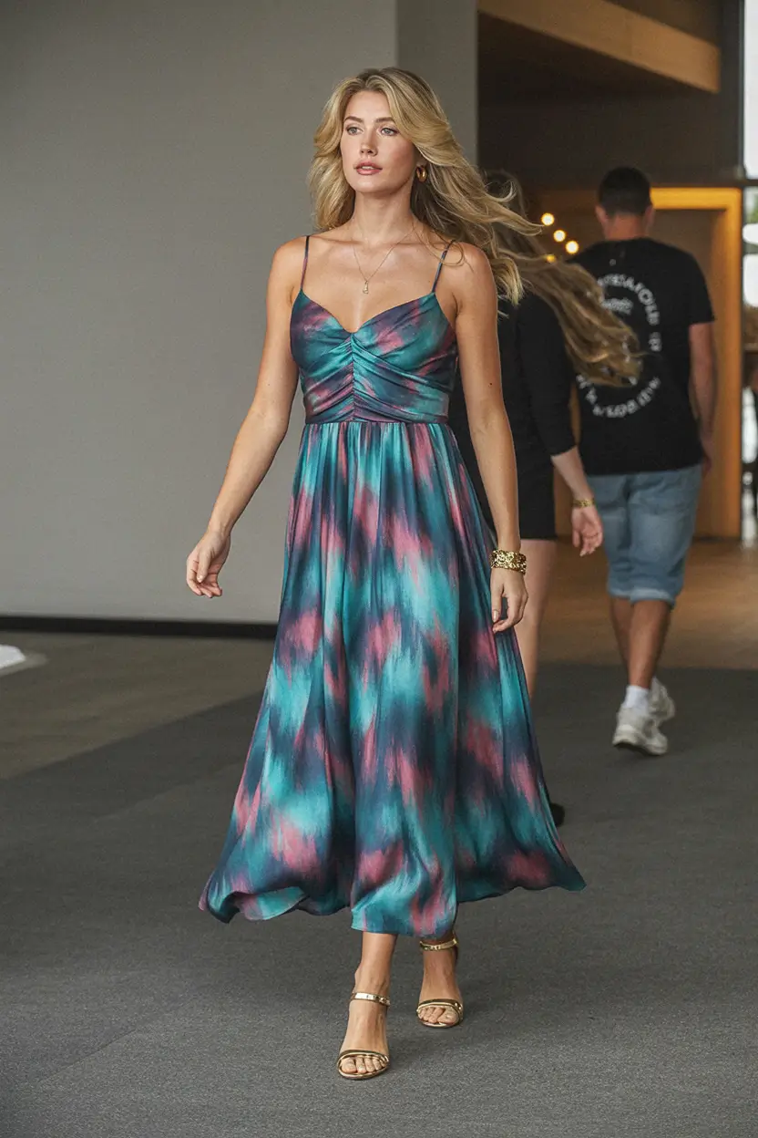 dreamy spring wedding outfit 2026 Satin Strokes and Sunset Hues: For the Golden Hour Guest