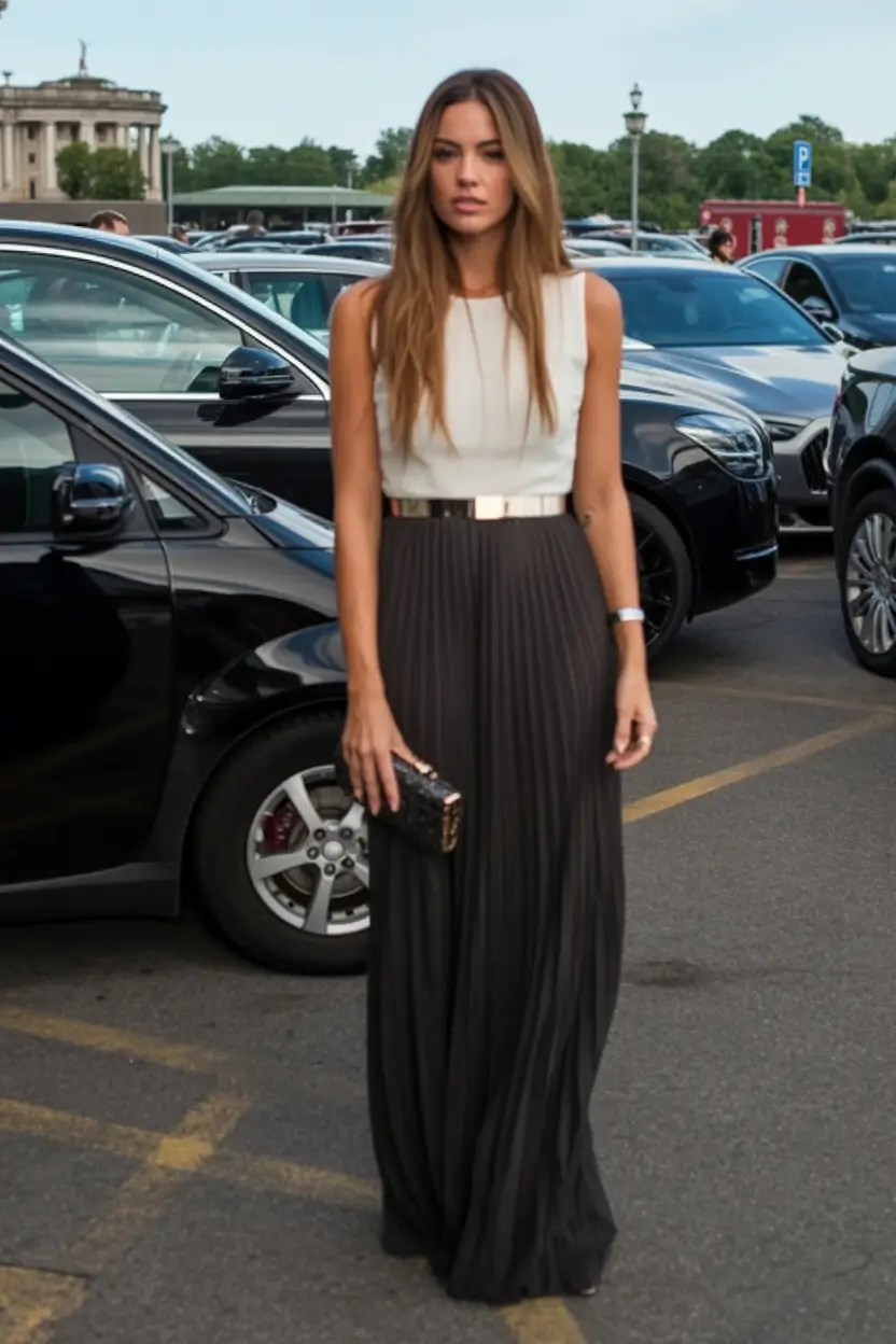 dreamy spring wedding outfit 2026 Chic Contrast: The Monochrome Power Move