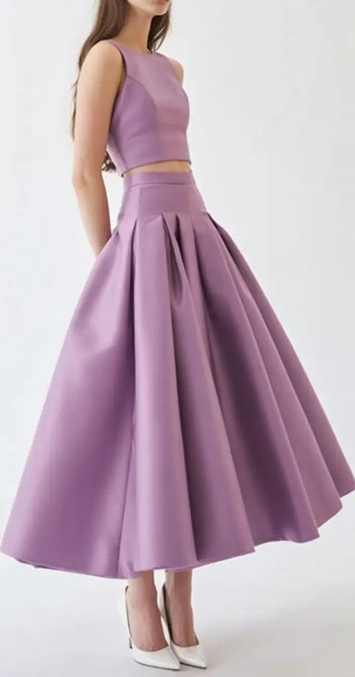 dreamy spring wedding outfit 2026 Lavender Volume and Two-Piece Confidence